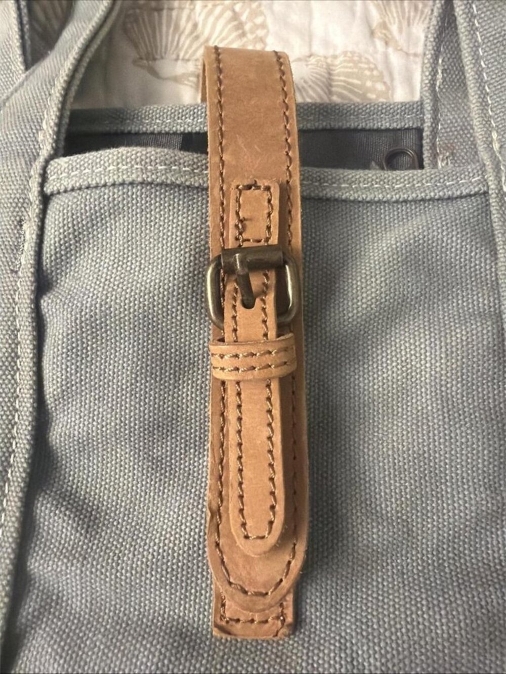L.L. Bean Canvas Tote Bag with Leather Strap and Buckle - greyish green - Picture 6 of 10
